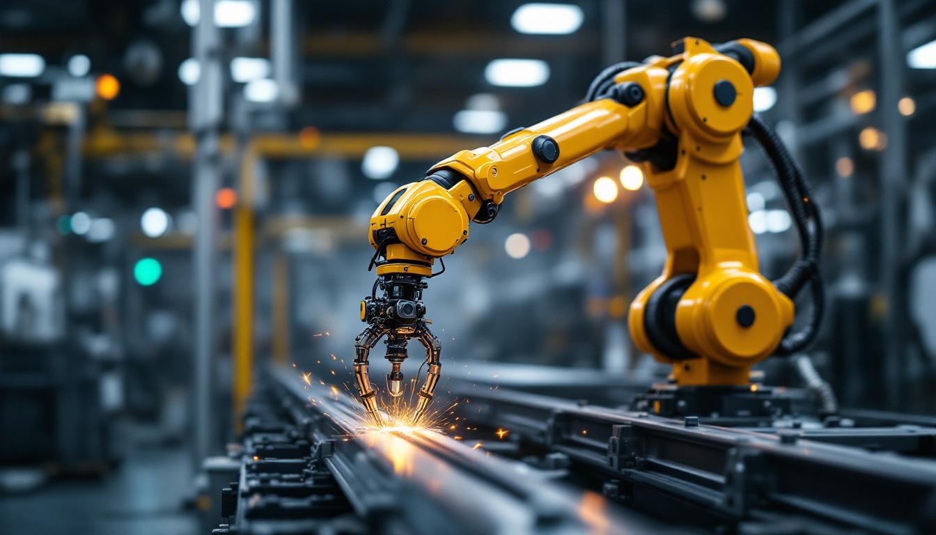 A photograph of a sleek industrial robotic arm in action