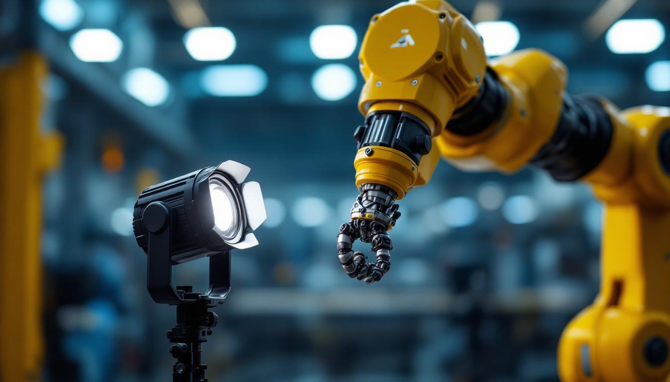 A photograph of a mini source four spotlight illuminating a robotic arm in an industrial setting
