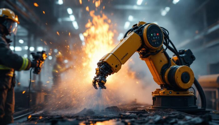 A photograph of capture a photograph of an industrial robotic arm in action