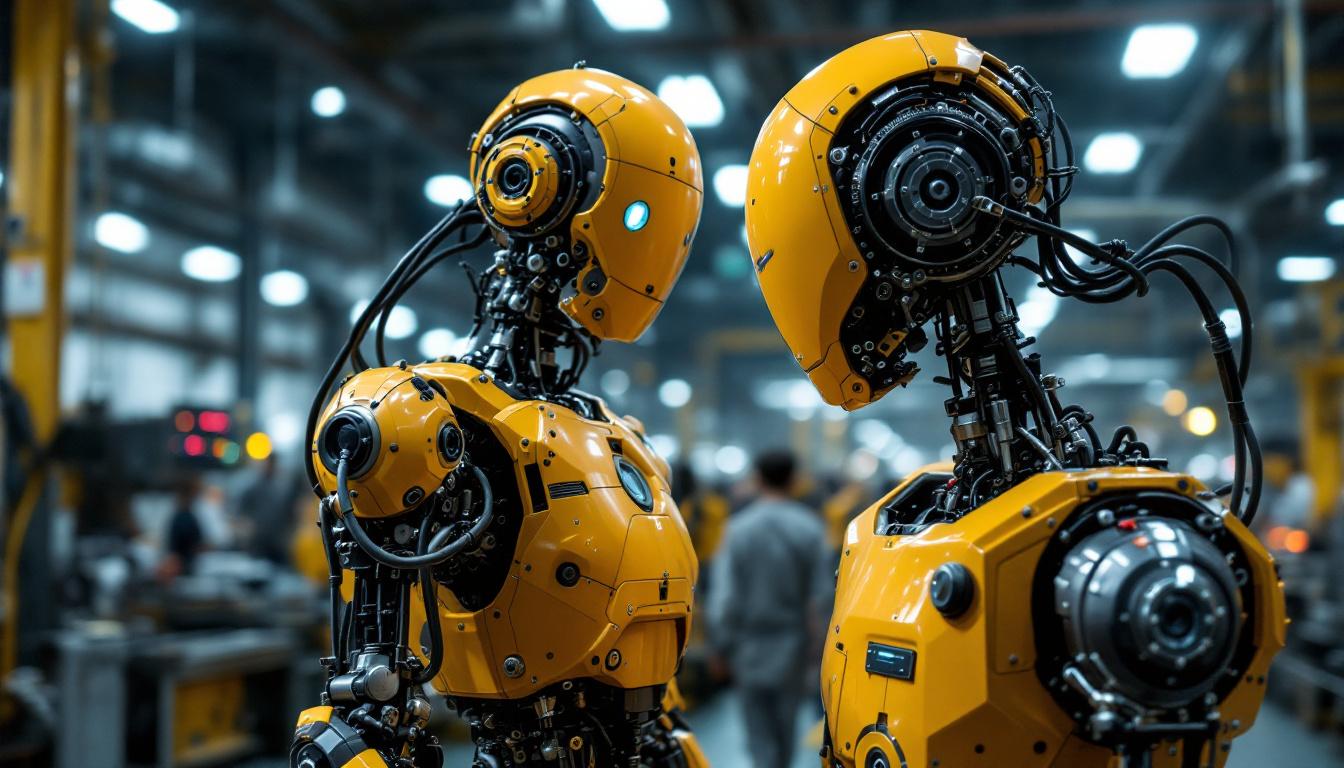 A photograph of an early industrial robot in action on a factory floor