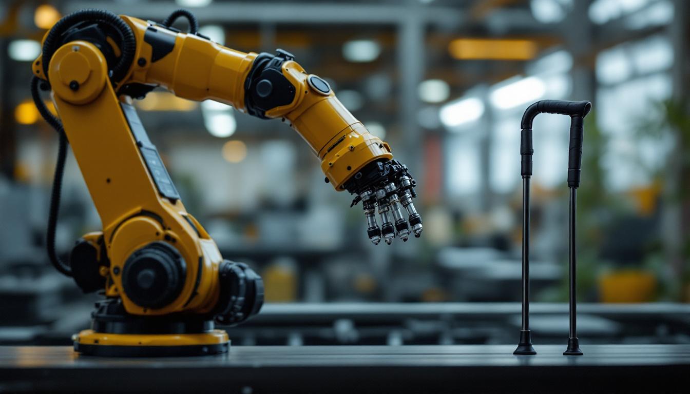 A photograph of a well-designed industrial robotic arm in action