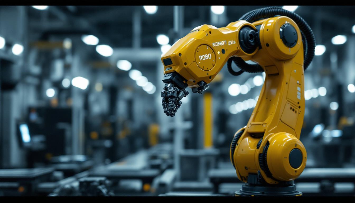 A photograph of a sleek industrial robotic arm in action