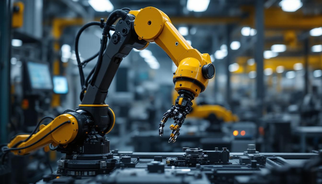 A photograph of a sleek industrial robotic arm in action