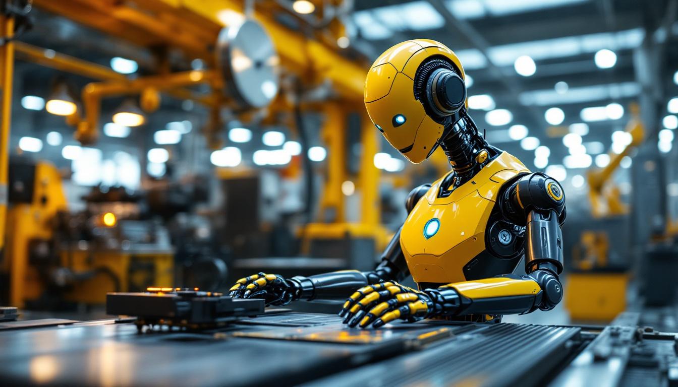 A photograph of a sleek industrial robot in action