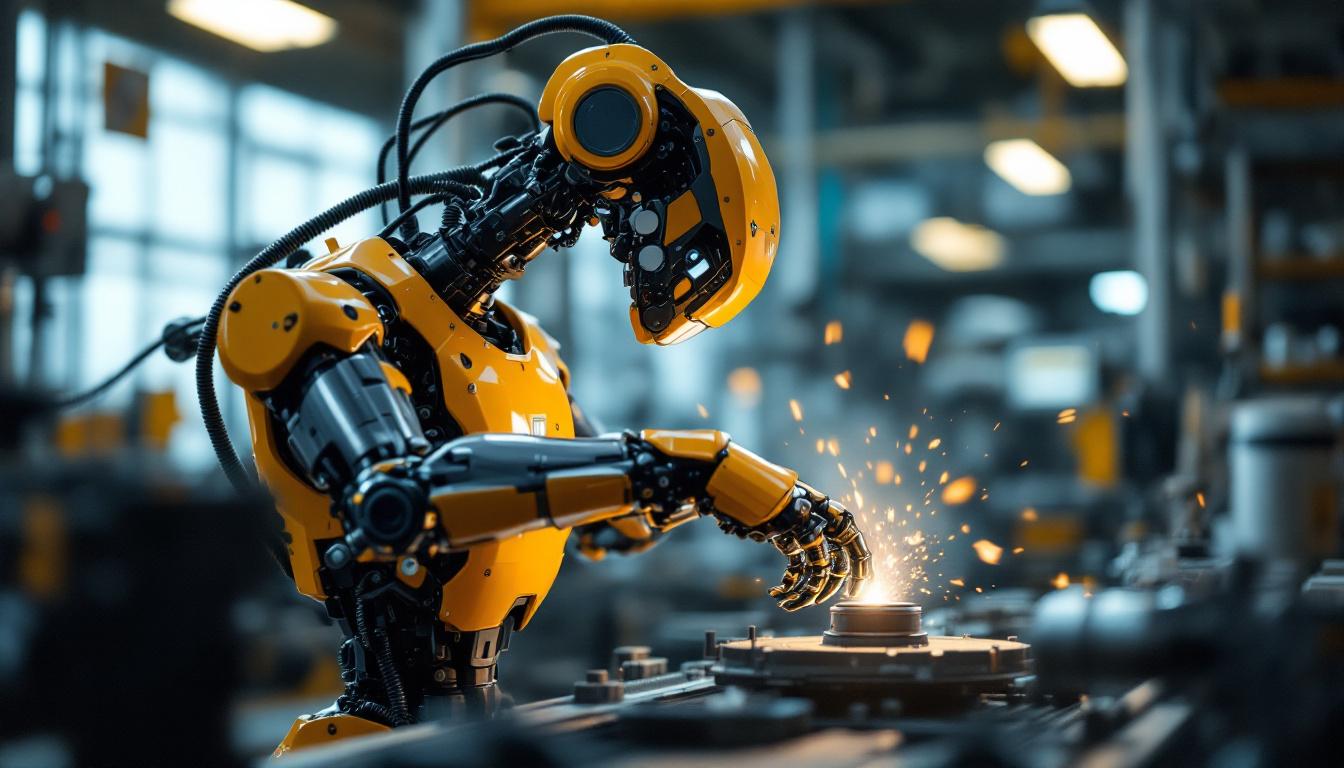 A photograph of a dynamic industrial robot in action