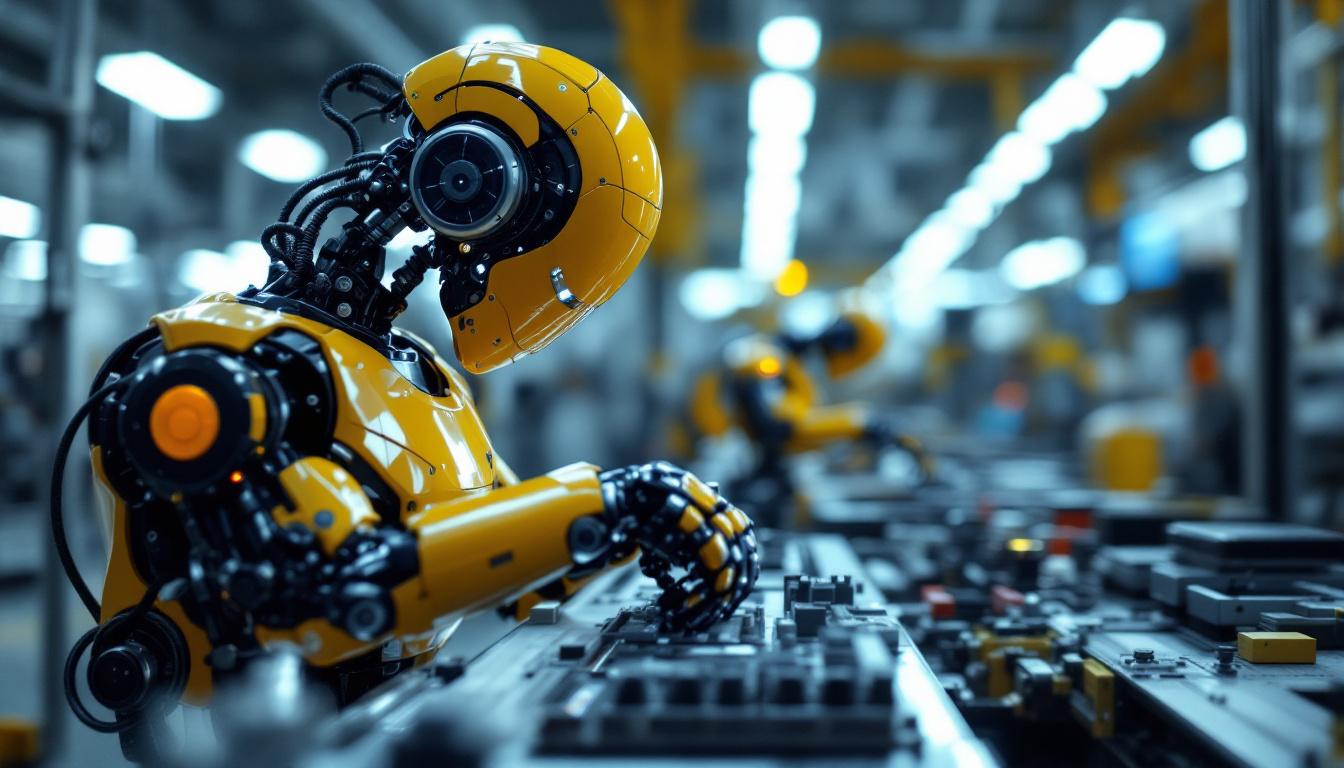 A photograph of an industrial robot in action within a manufacturing environment