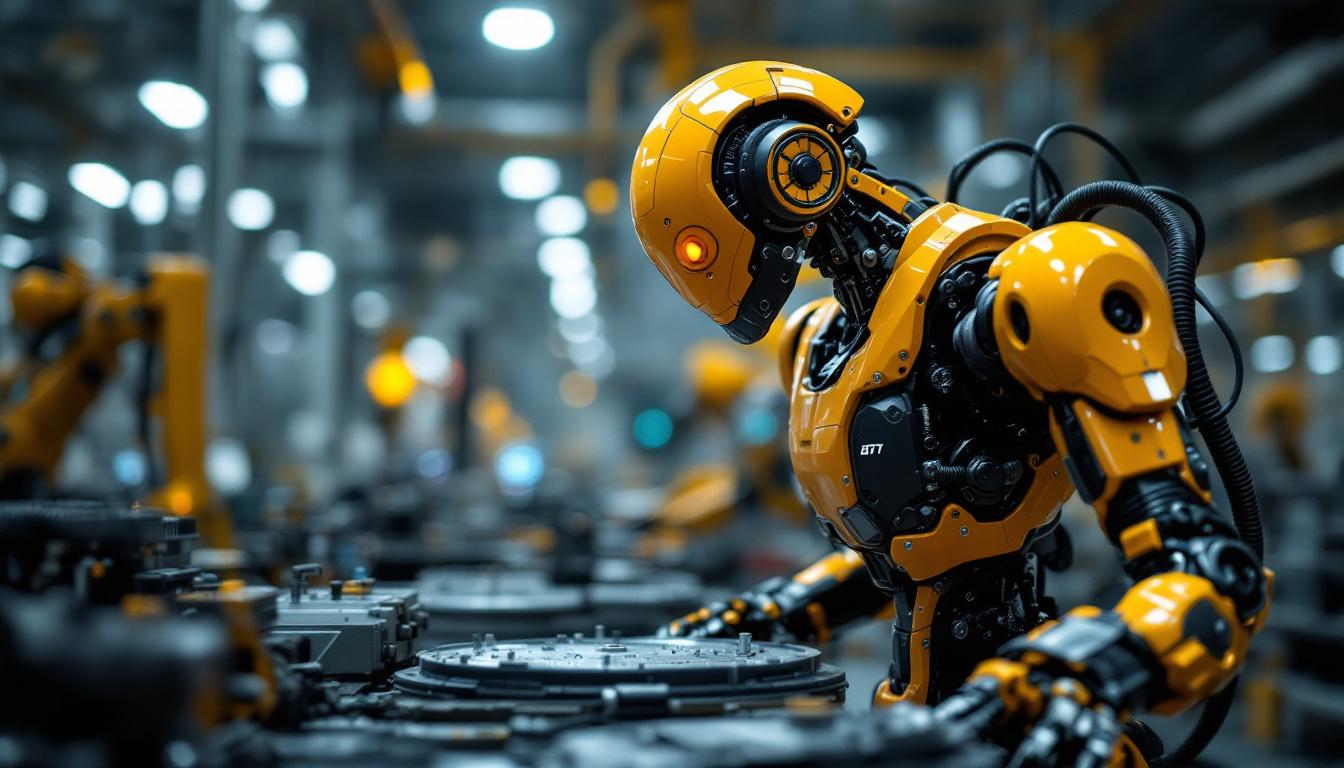 A photograph of a sleek industrial robot in action