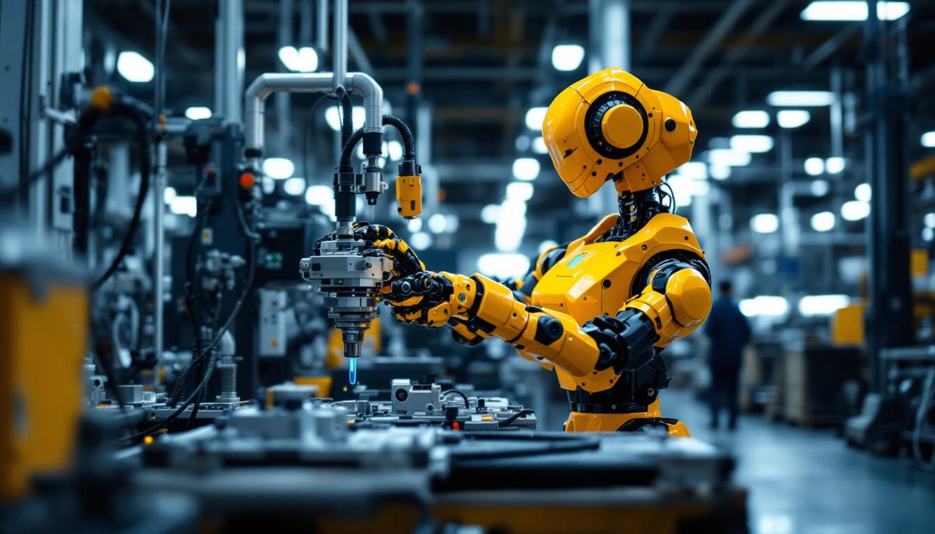 A photograph of a dynamic industrial robot in action within a manufacturing environment