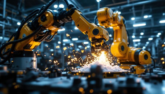 A photograph of a dynamic industrial robot in action at the umsl testing center