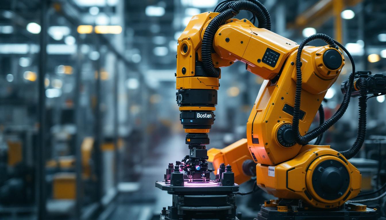 A photograph of a bostan industrial robot in action within a manufacturing environment