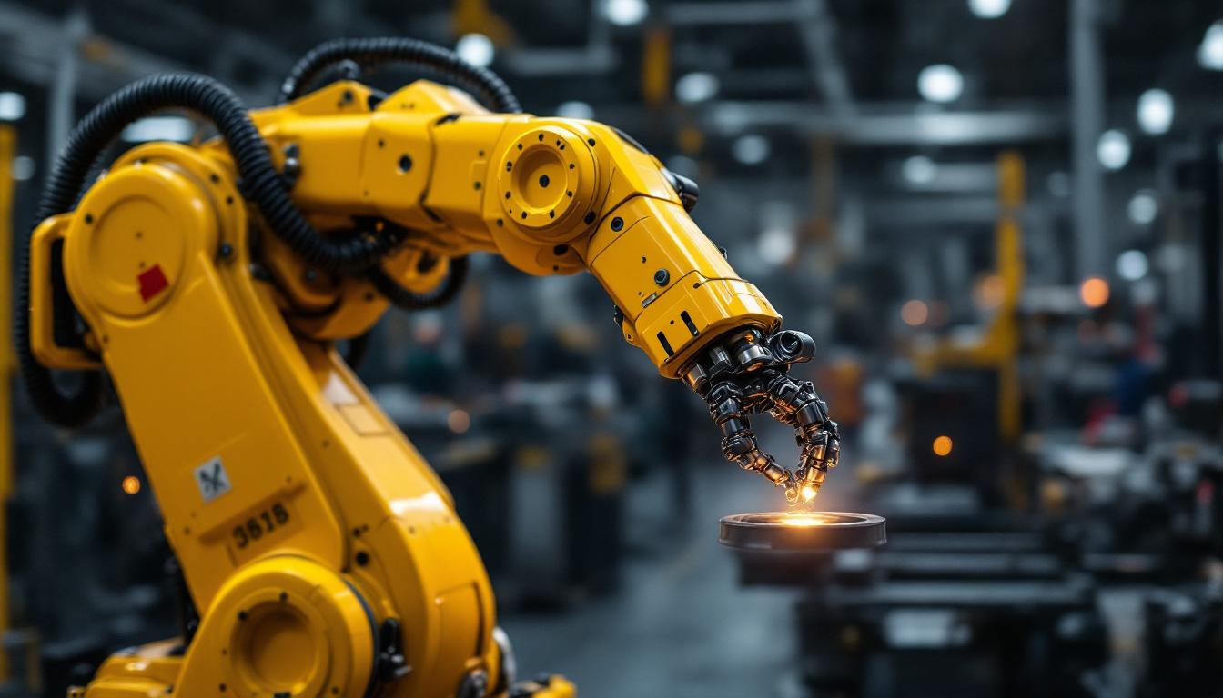 A photograph of a sleek industrial robotic arm in action