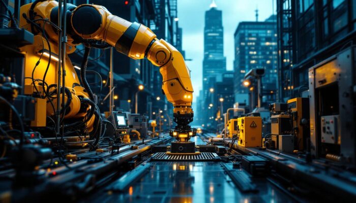 A photograph of a futuristic industrial setting in boston