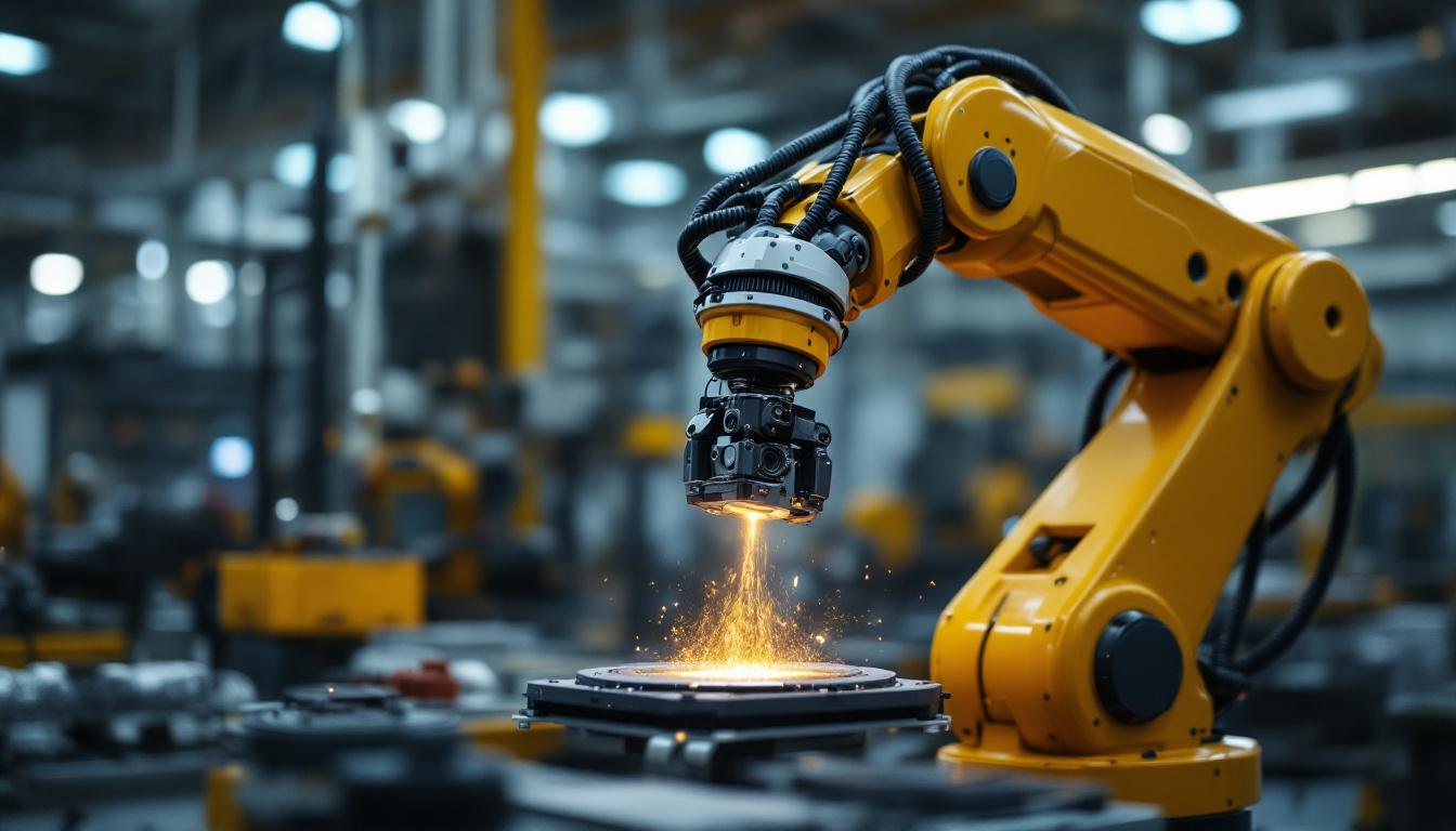A photograph of a sleek industrial robotic arm in action