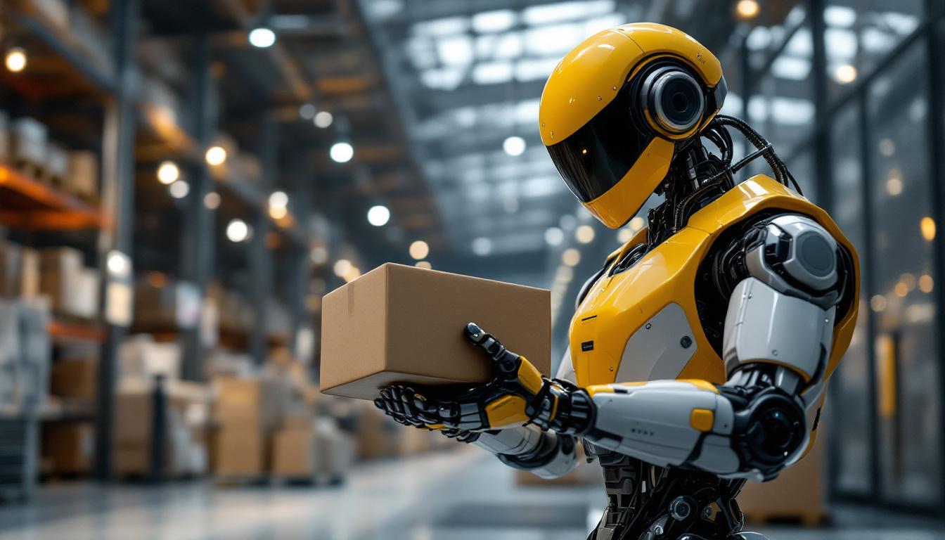 A photograph of a sleek industrial robot in action