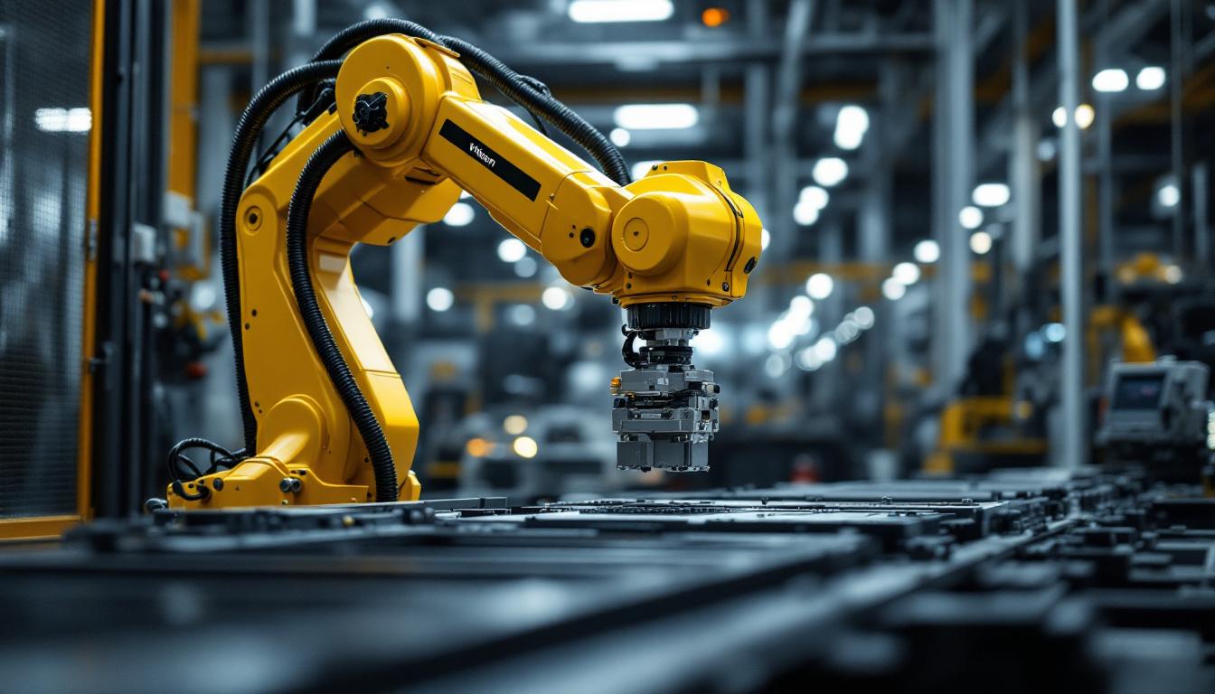 A photograph of a sleek industrial robotic arm in action