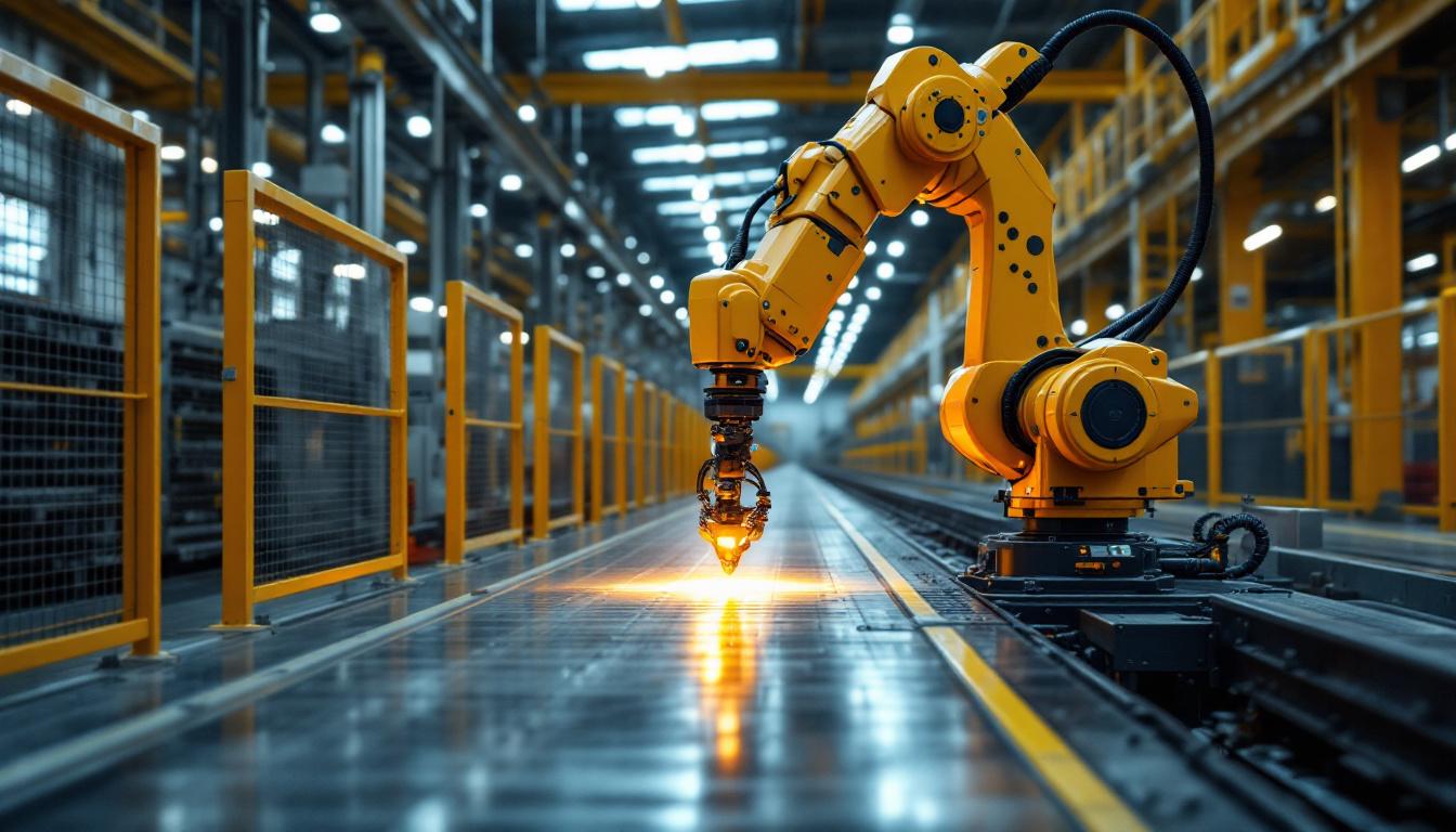 A photograph of a modern industrial robotic arm in action
