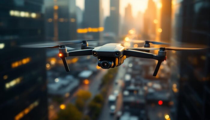 A photograph of a police drone in action