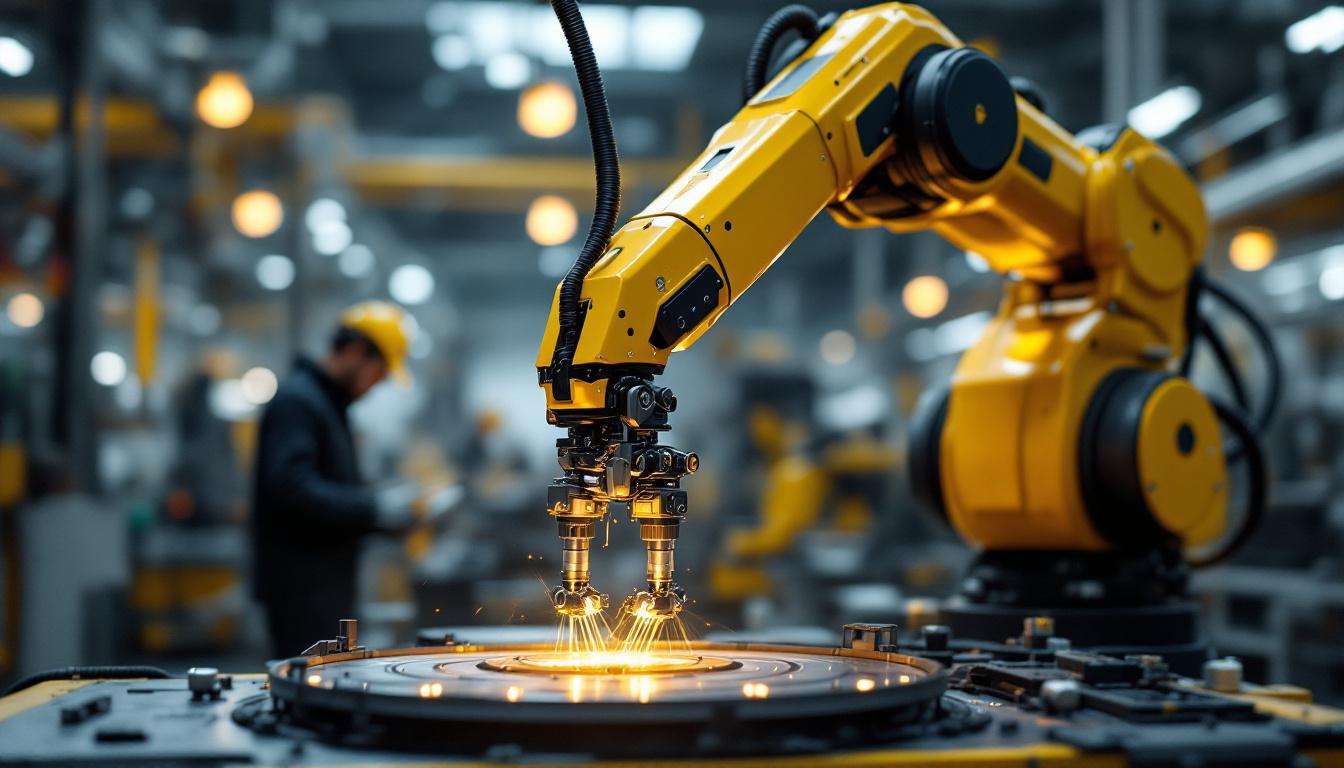 A photograph of a sleek industrial robotic arm in action