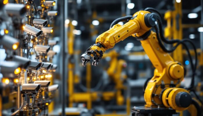 A photograph of a sleek industrial robotic arm in action