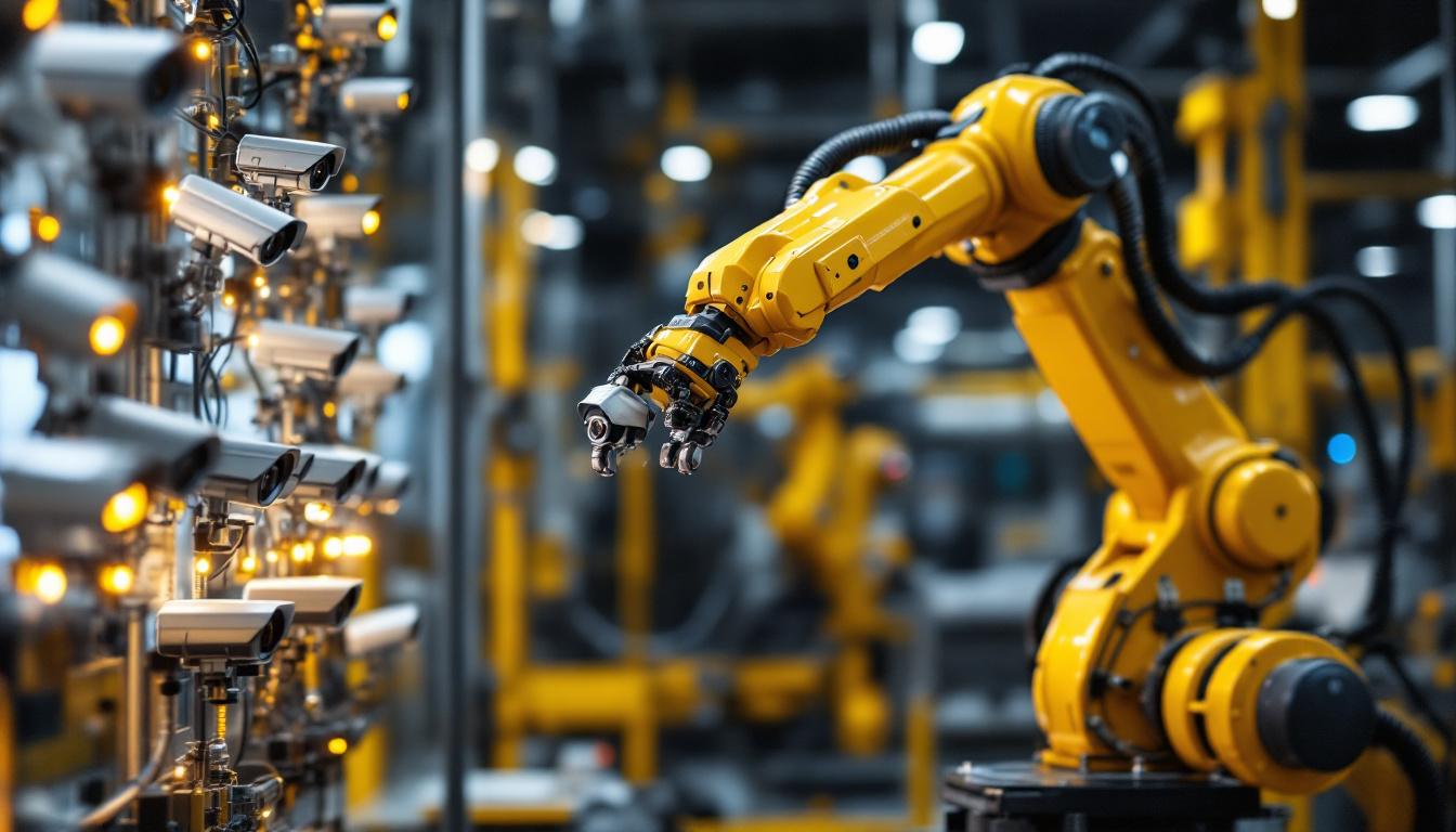 A photograph of a sleek industrial robotic arm in action