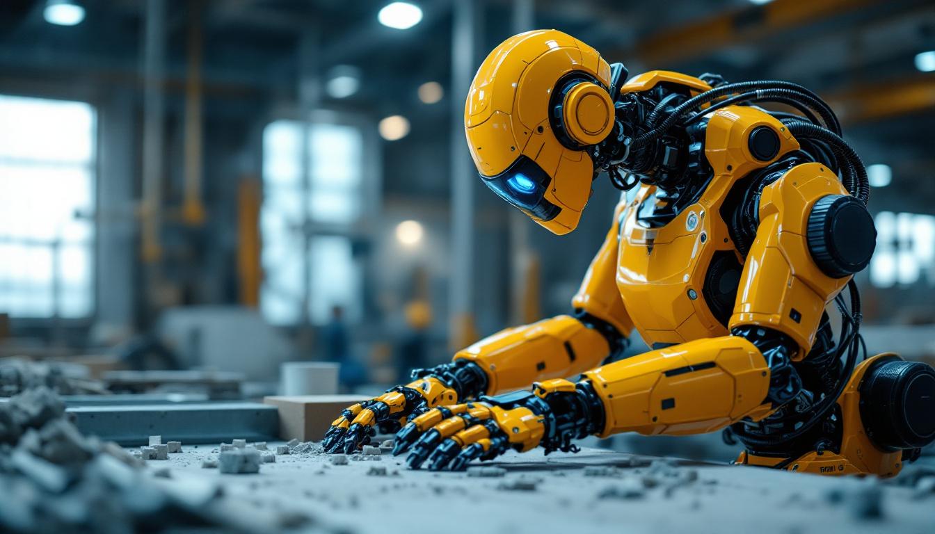 A photograph of a state-of-the-art industrial robot in action at a turner construction co. job site