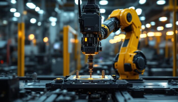 A photograph of a dynamic industrial robotic scanner in action