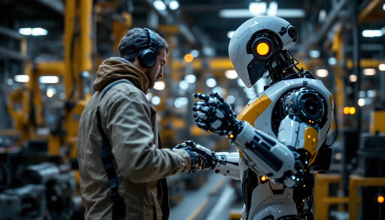 A photograph of a sleek industrial robot in action
