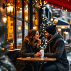 A photograph of a cozy winter date scene in boston