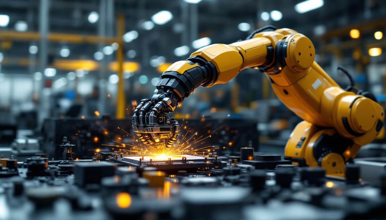 A photograph of a sleek industrial robotic arm in action