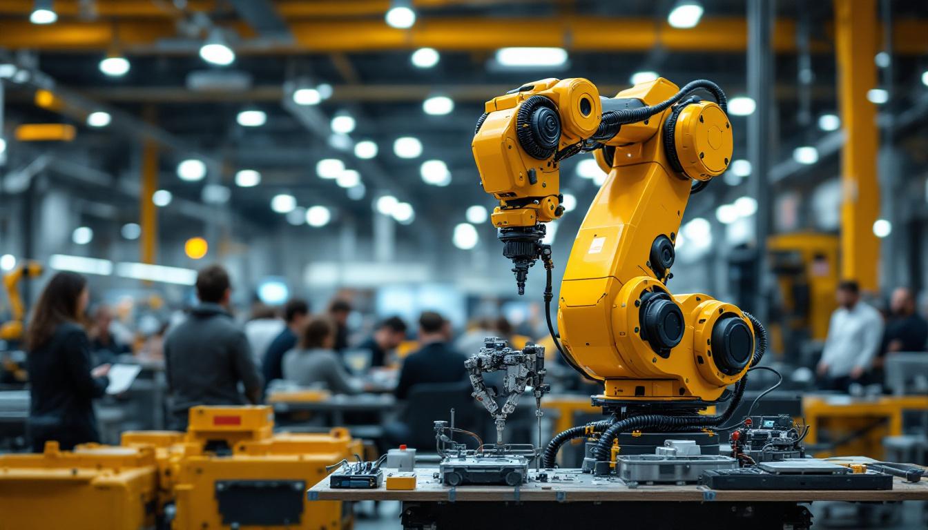 A photograph of a dynamic industrial robot in action