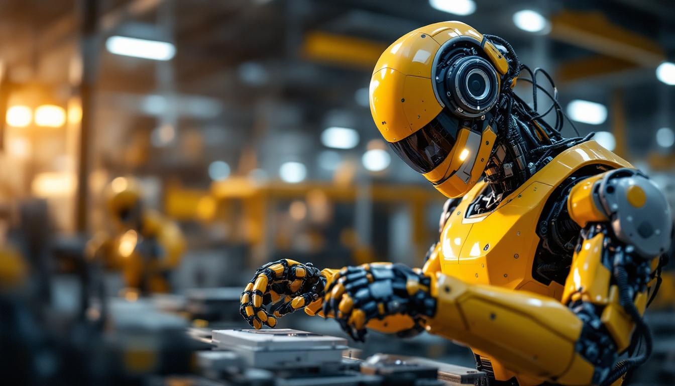 A photograph of a modern industrial robot in action within a manufacturing setting