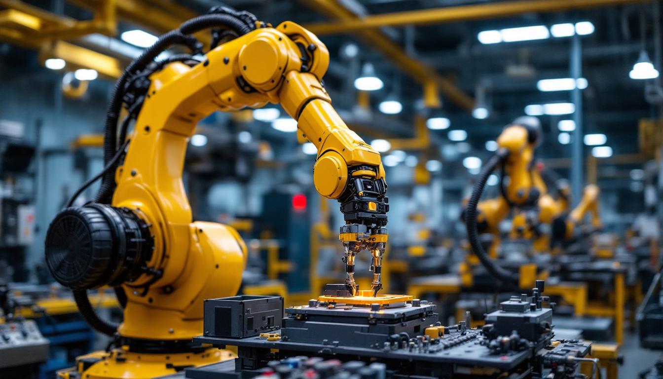 A photograph of a sleek industrial robotic arm in action