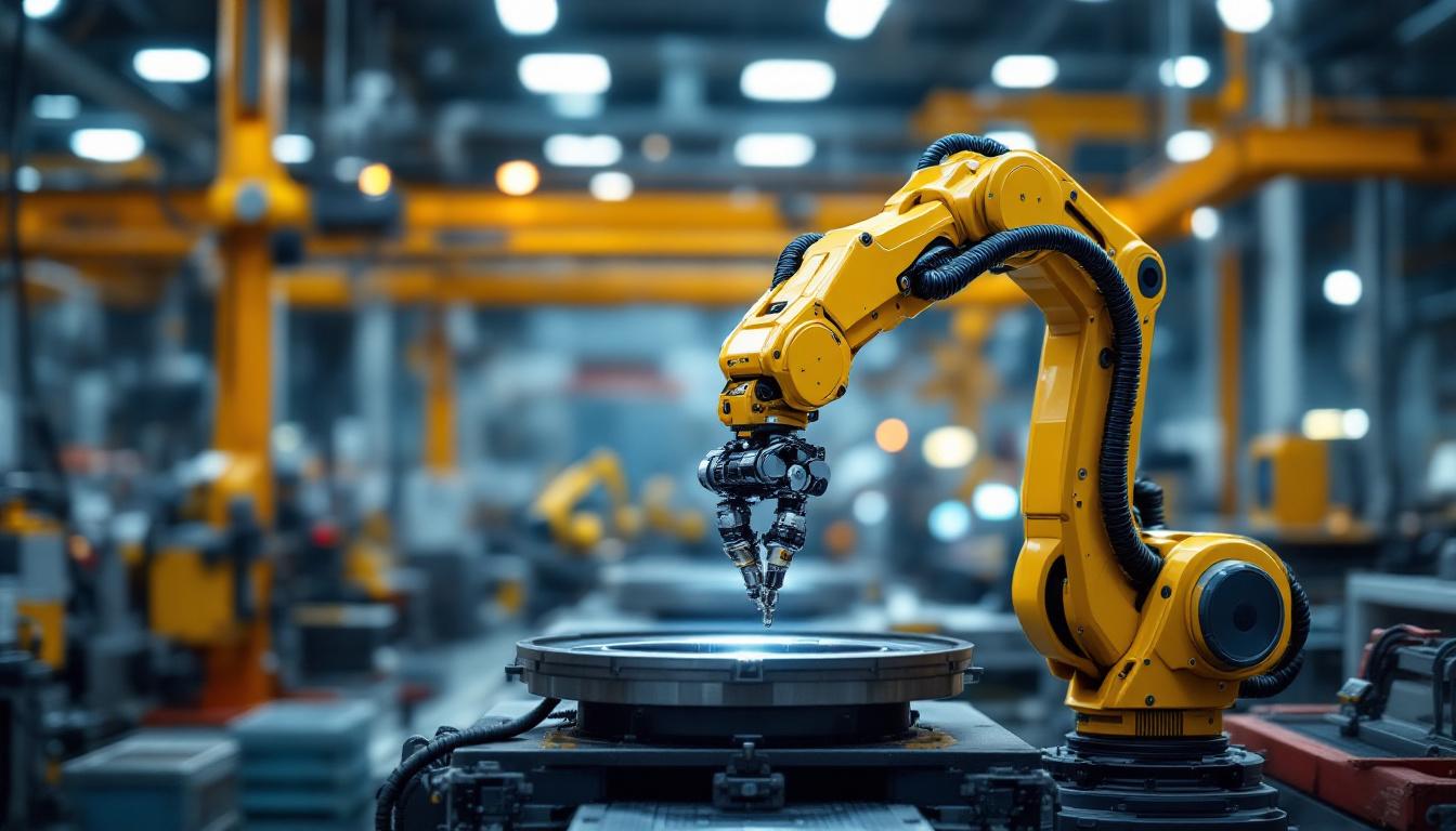 A photograph of a sleek industrial robotic arm in action