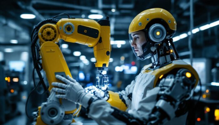 A photograph of a biomedical engineer in a modern laboratory setting