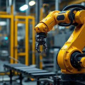 A photograph of a dyna stretch industrial robot in action
