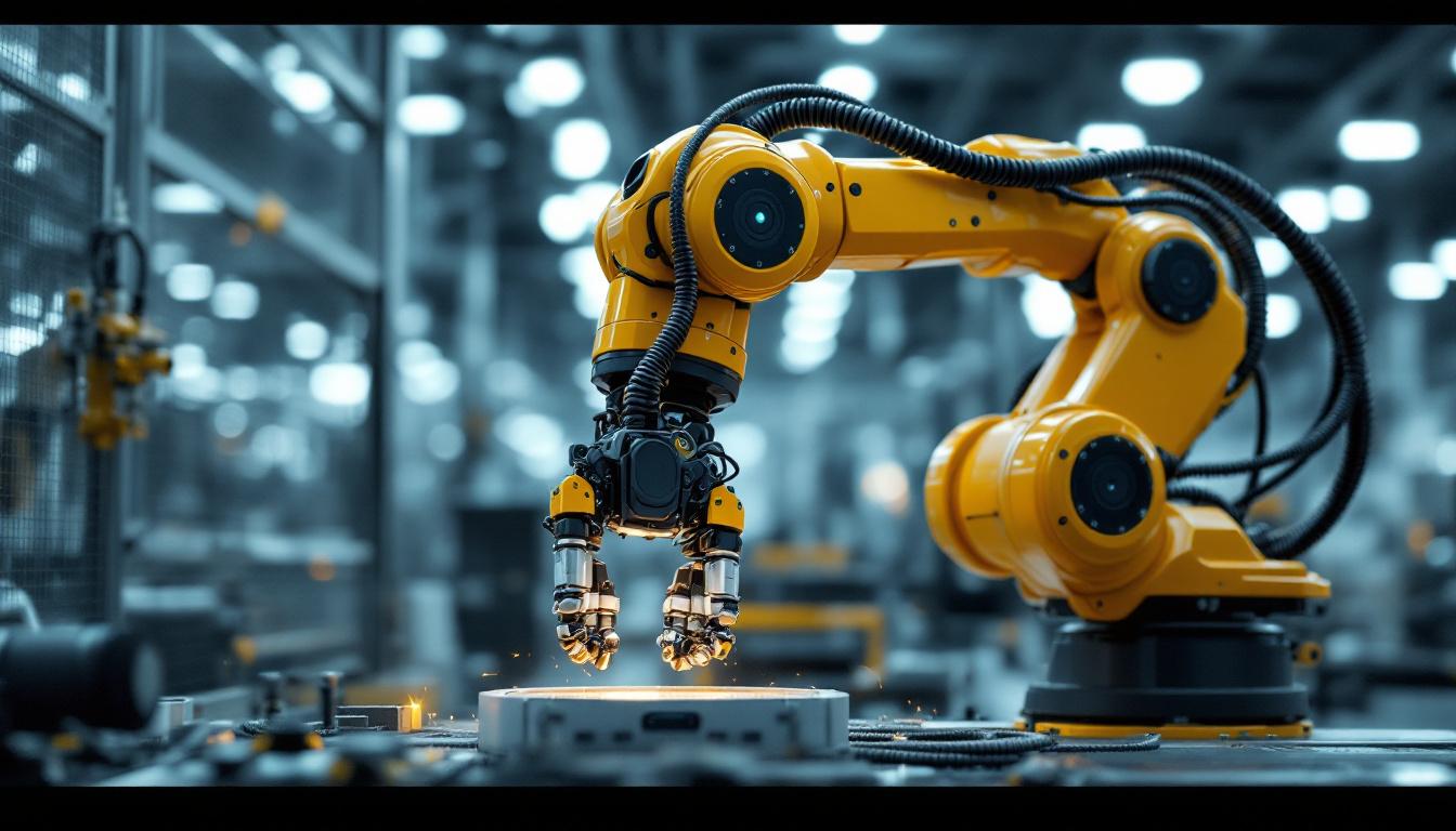 A photograph of a dynamic industrial robot in action