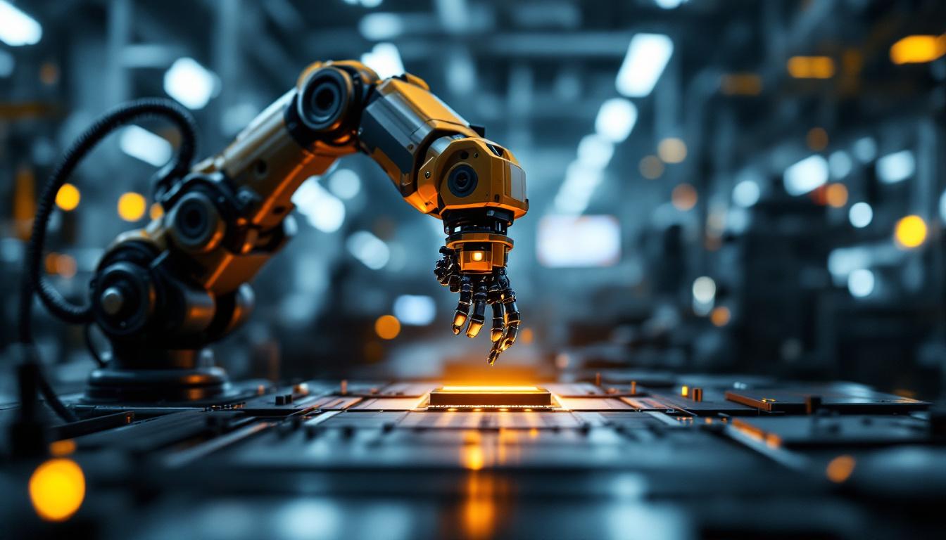 A photograph of a sleek industrial robotic arm in action