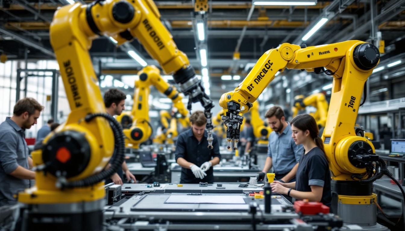 A photograph of a dynamic industrial robotics workspace at the university of chicago