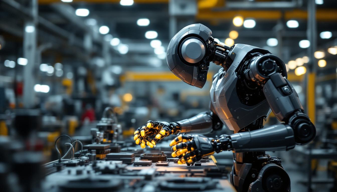 A photograph of a sleek industrial robot in action