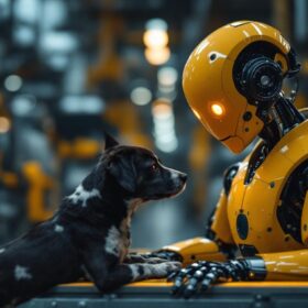 A photograph of a sleek industrial robot in action