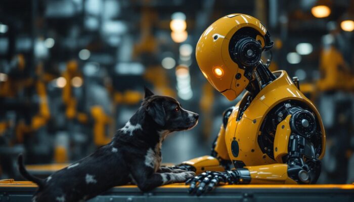 A photograph of a sleek industrial robot in action