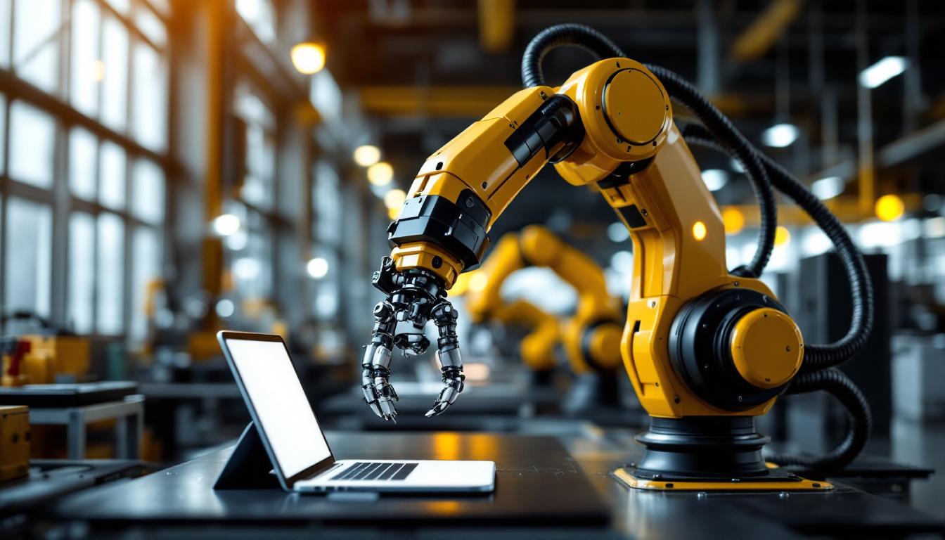 A photograph of a sleek industrial robotic arm in action