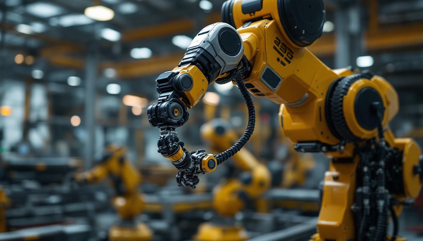 A photograph of a sleek industrial robotic arm in action