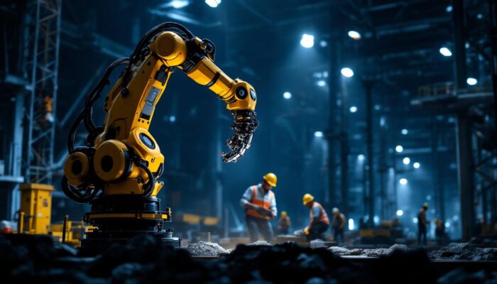A photograph of a sleek industrial robotic arm in action