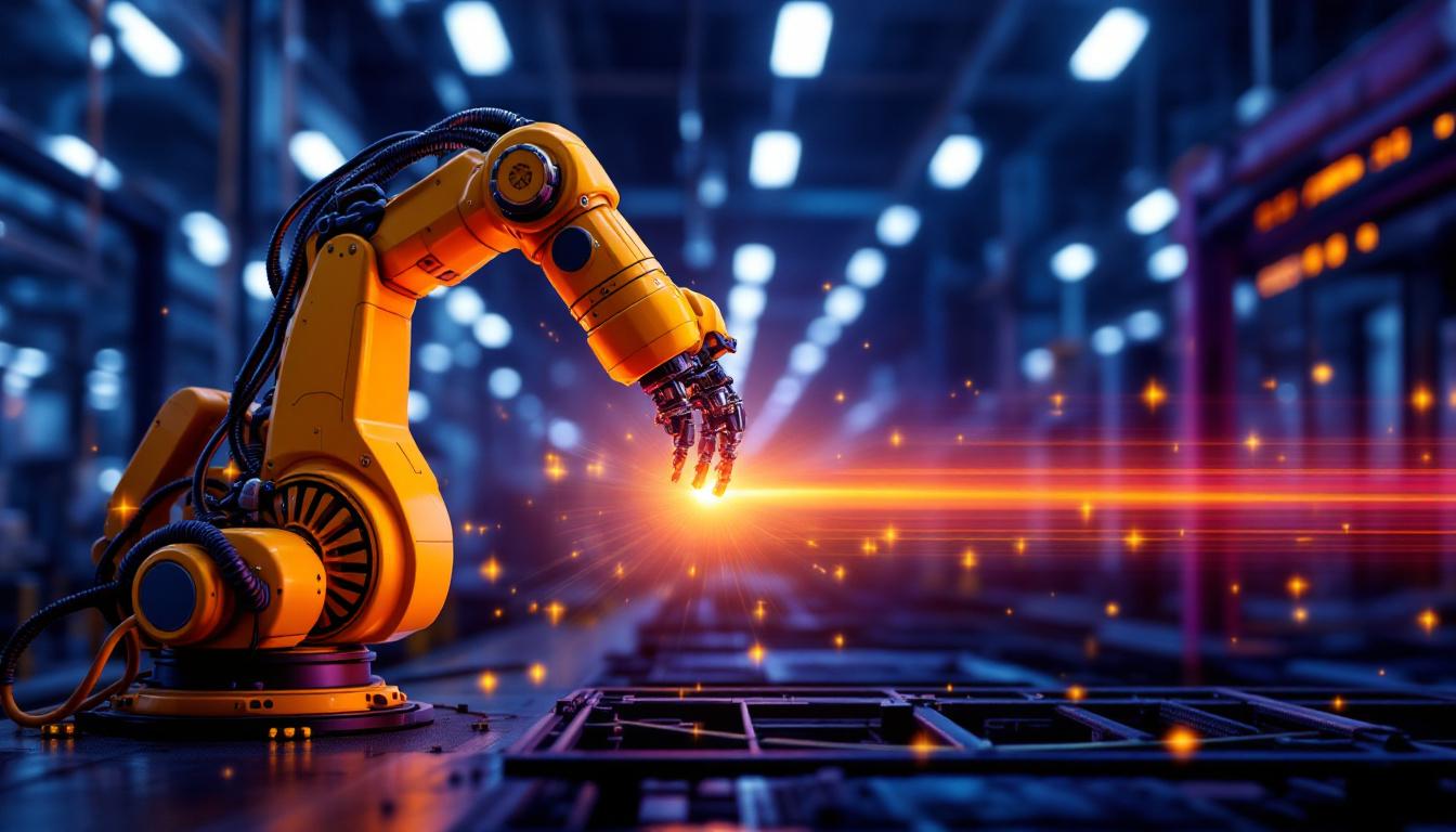 A photograph of a robotic arm in an industrial setting