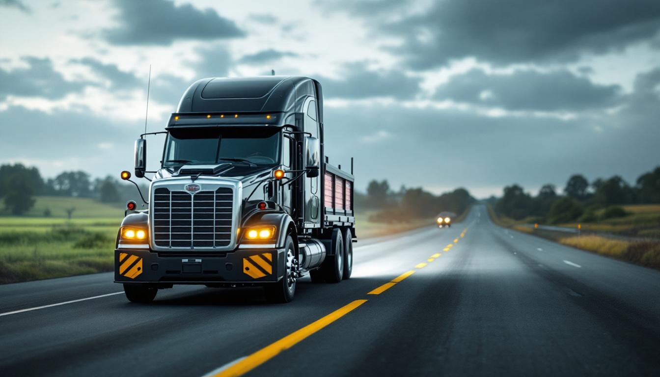 A photograph of a semi truck equipped with a deer guard