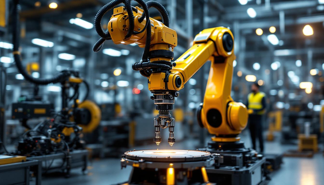 A photograph of a modern industrial robotic arm in action