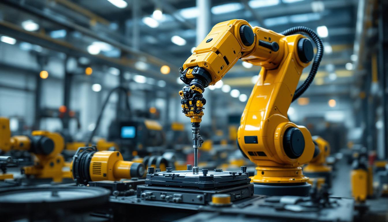 A photograph of a modern industrial robotic arm in action