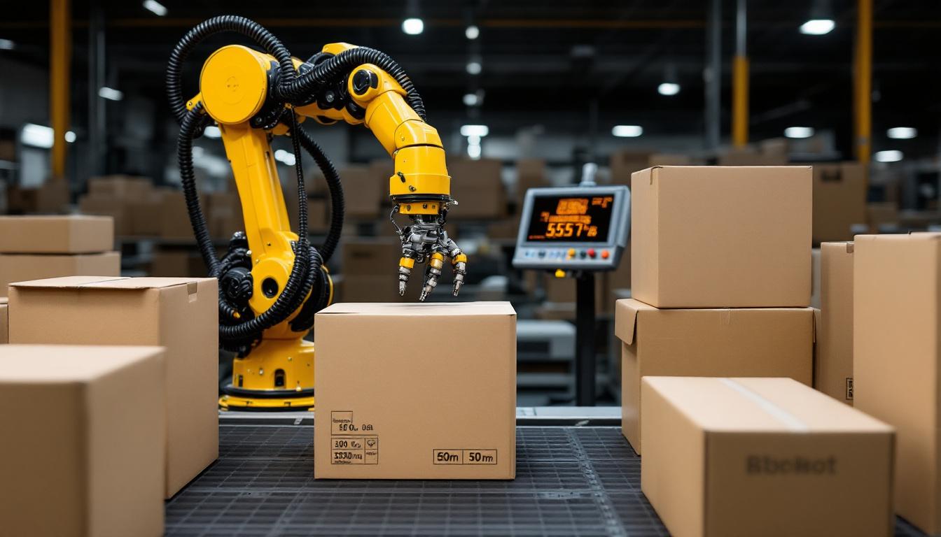 A photograph of capture a photograph of an industrial robot in action