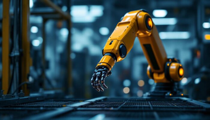 A photograph of a robotic arm in action